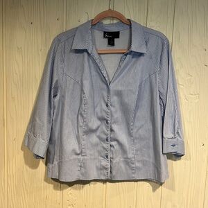 Lane Bryant Blue Stripe Blouse 3/4 Sleeve Size 16 Cotton